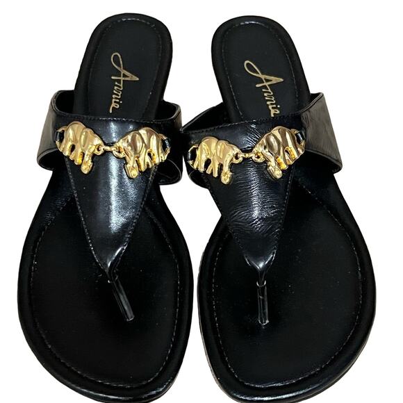 Annie's Elephant Sandals Black & Gold size 9.5 Wide - Picture 1 of 13